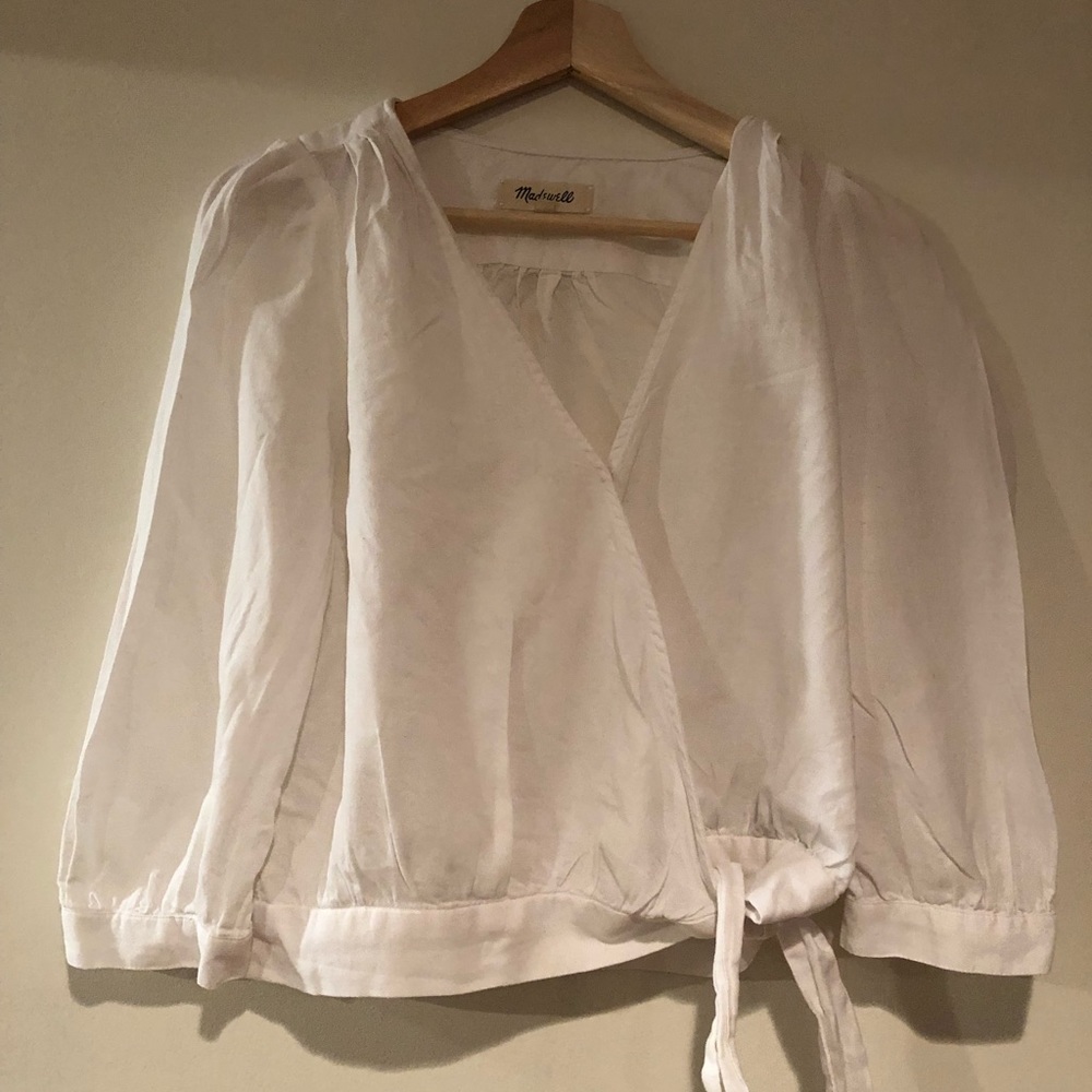 Madewell White Cotton Wrap Blouse